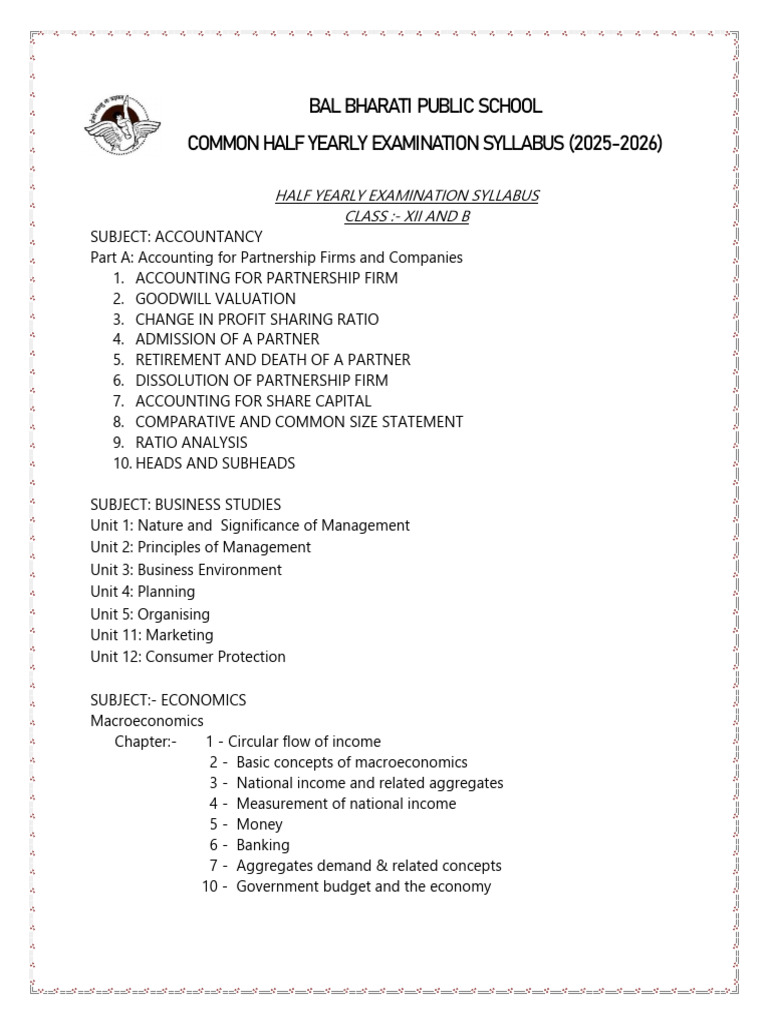 Class XII Half Yearly Exam Syllabus 2025-26 | PDF | Integral | Electricity