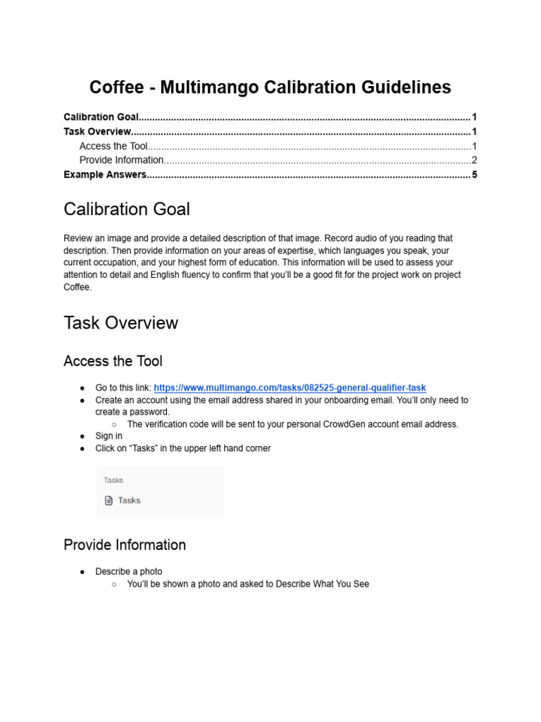 Multimango Calibration Task Guide | PDF