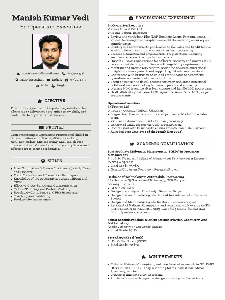 Manish Kumar Vedi Resume | PDF