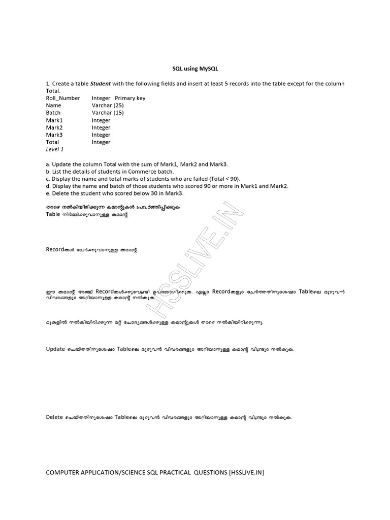 SQL Practical Questions for Students | PDF | Computer Data | Sql
