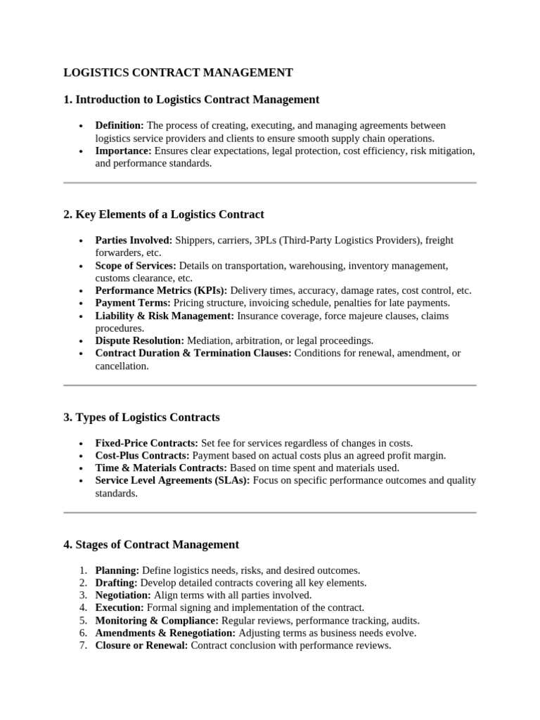 Logistics Contract Management | PDF | Logistics | Risk Management