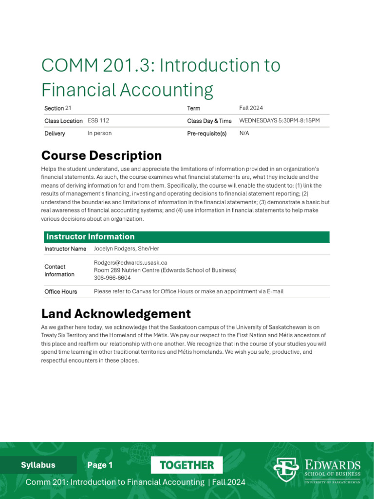 Comm 201: Financial Accounting Syllabus | PDF | Academic Integrity ...