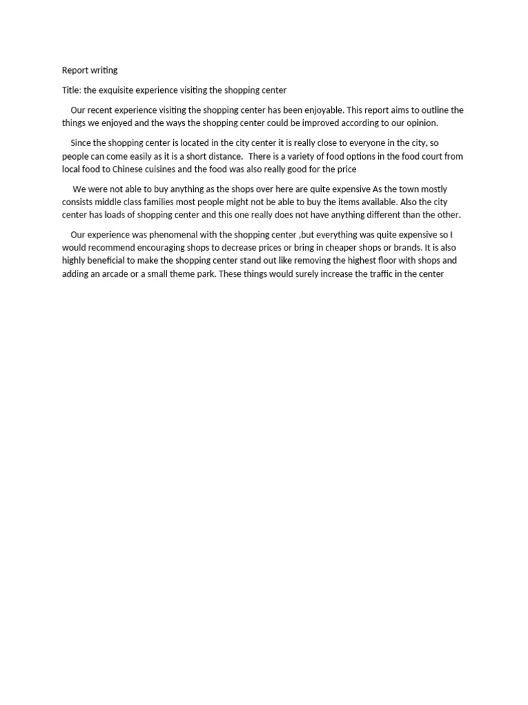 Shopping Center Experience Report | PDF