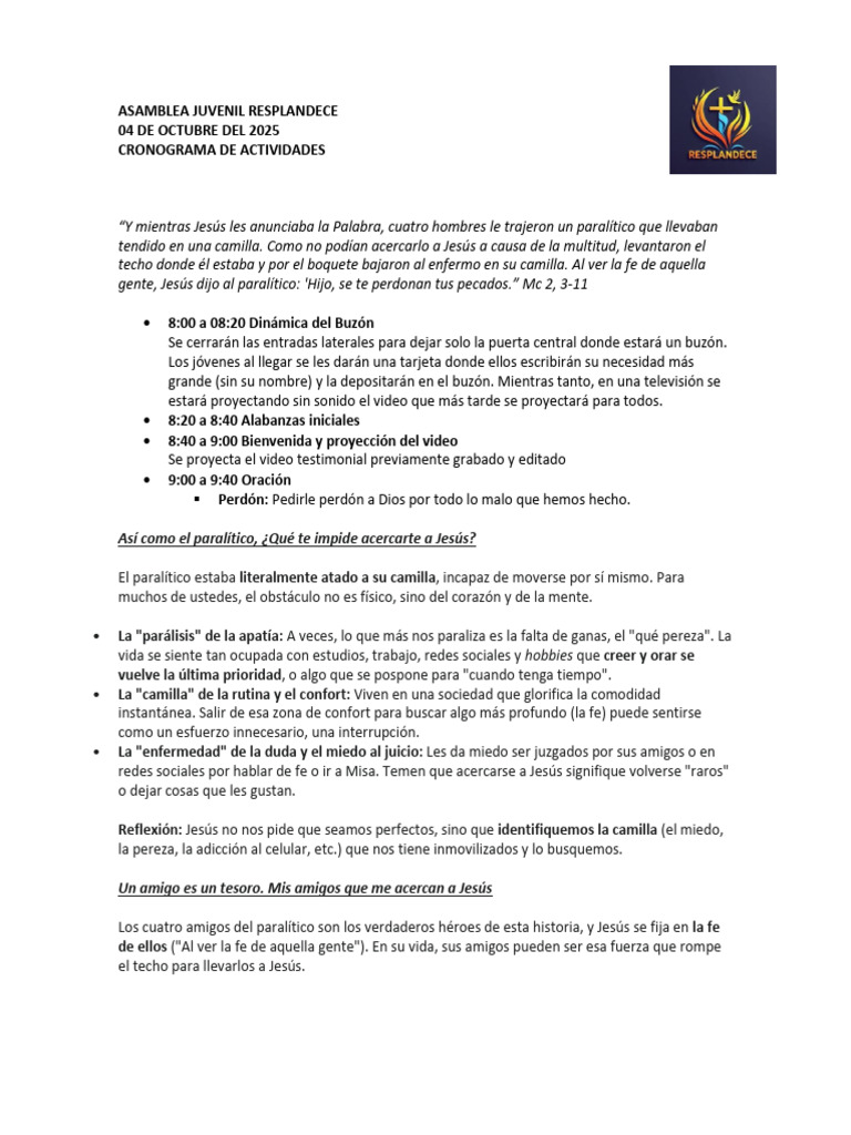 Cronograma Asamblea Juvenil 2025 | PDF | Jesús