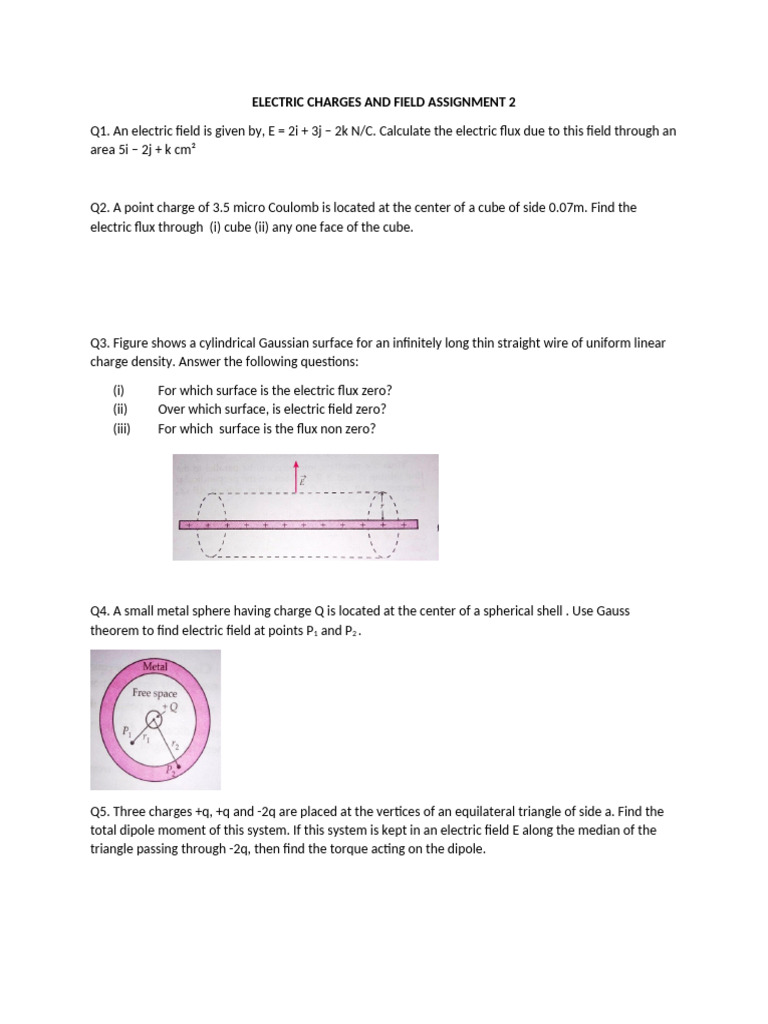 Class 12 CH 1 Assignment 2 | PDF | Electric Field | Sphere