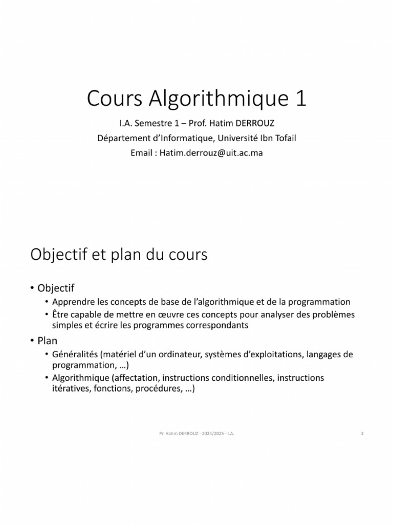 Cours Algorithmique 1 - S1-1 | PDF