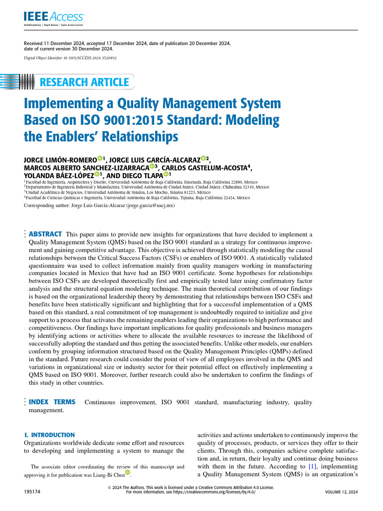Implementing A Quality Management System Based On | PDF | Factor ...