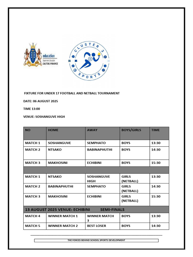 School Sports Tournament Schedule 2025 | PDF | Sports Rules And ...