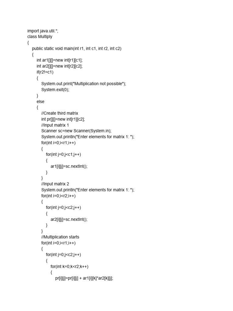Java Matrix Multiplication Example | PDF