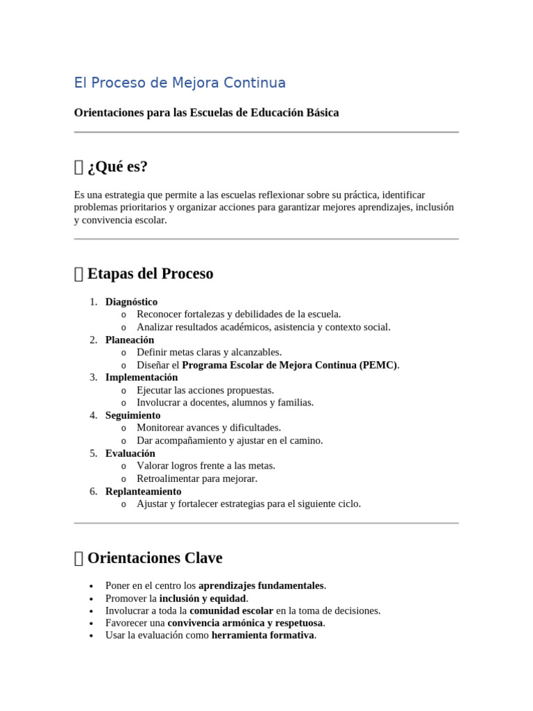 Fases del Proceso de Mejora Continua | PDF