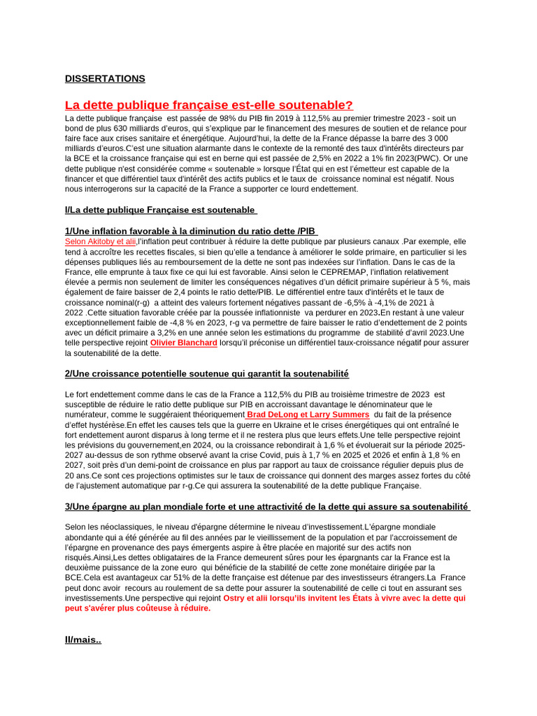 La soutenabilité de la dette publique française | PDF | Dette publique ...