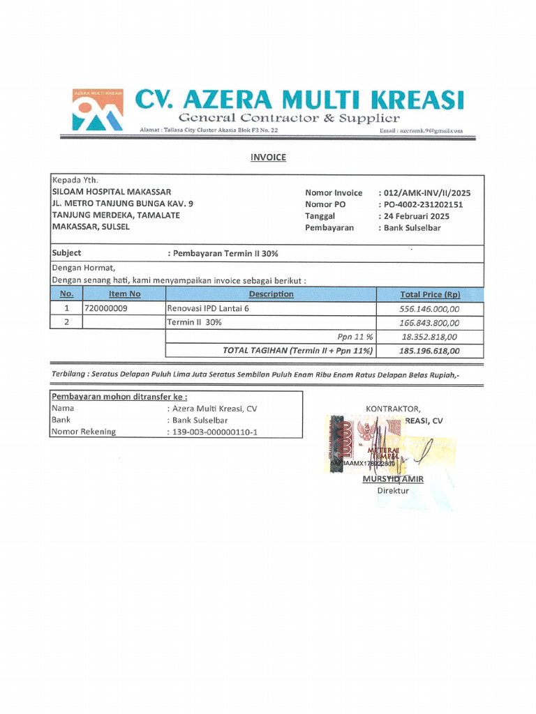 INV Termin 2 Pekerjaan Utama | PDF