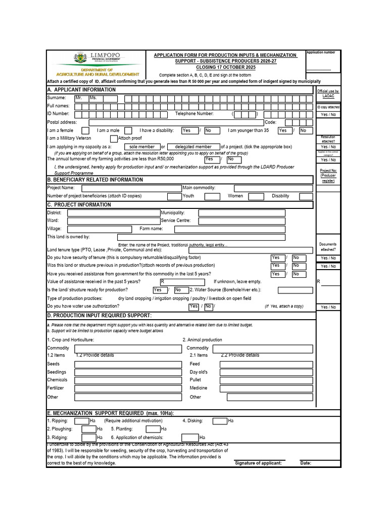 Application for Production Support 2026-27 | PDF | Agriculture | Food ...