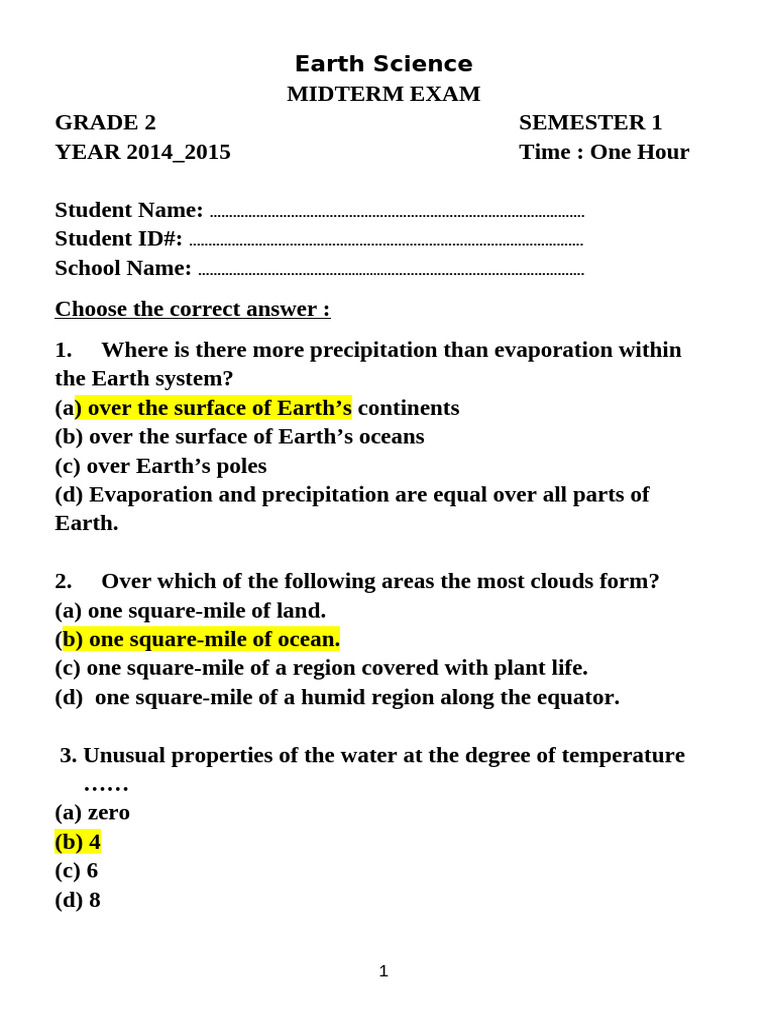 Grade 2 Earth Science Midterm Exam | PDF | Water | Aquifer