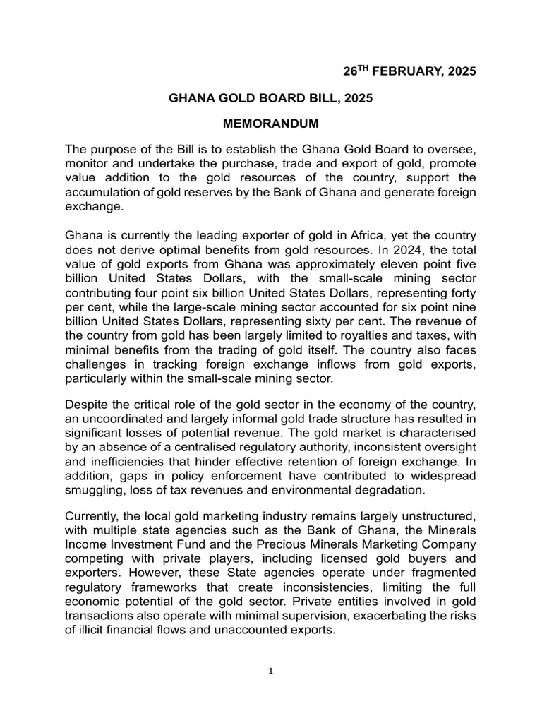 Ghana Gold Board Bill Overview | PDF | License | Board Of Directors