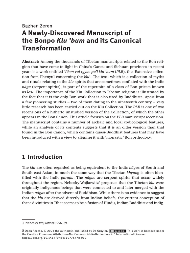 Newly Discovered Bonpo Klu ’bum Manuscript | PDF