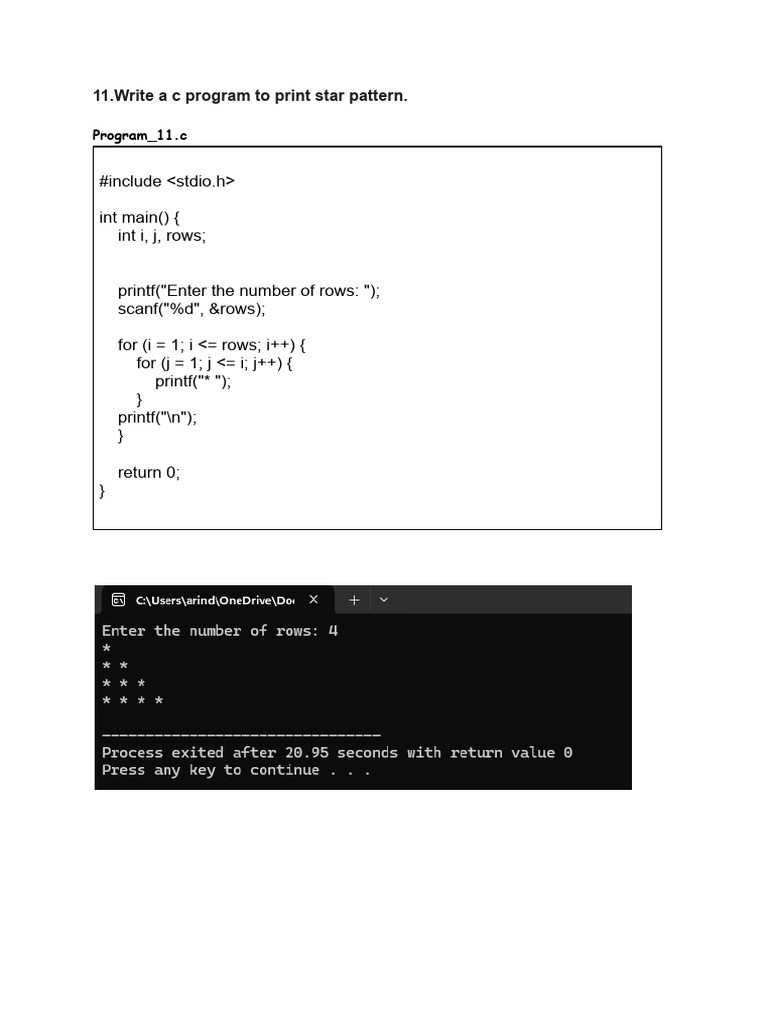 #Include Int Main (Int I, J, Rows : 11.write A C Program To Print Star ...