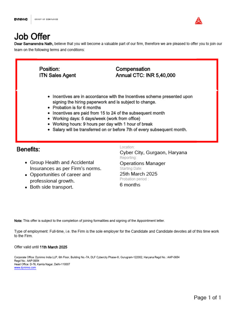 Offer Letter | PDF