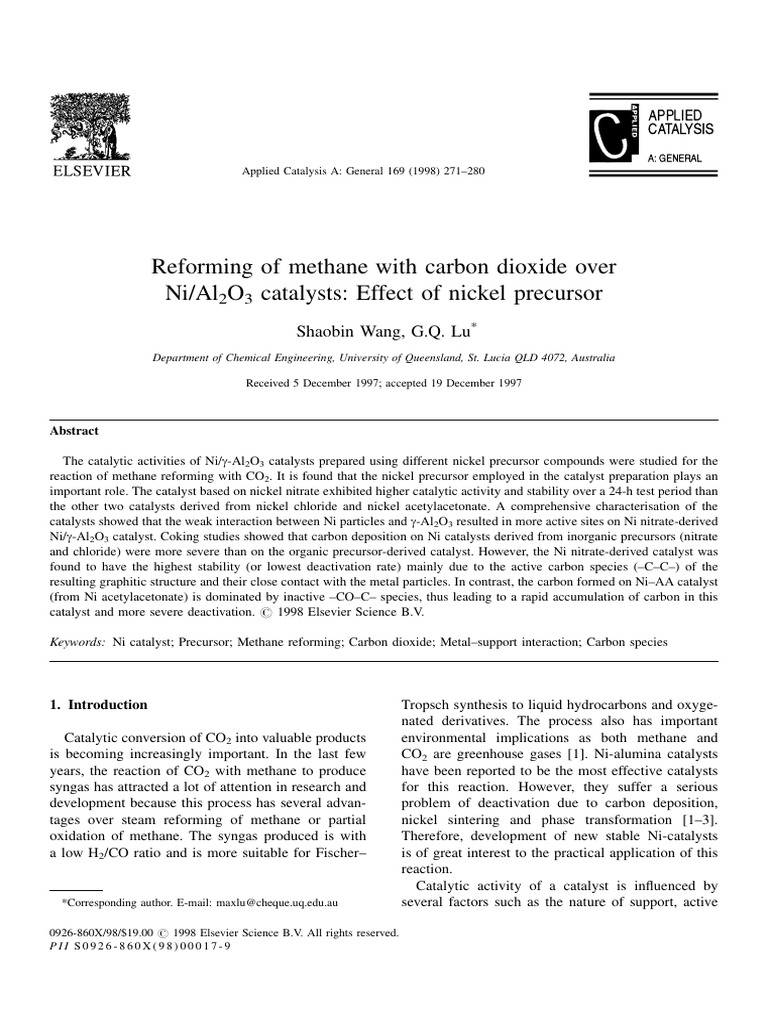 Reforming of Methane With Carbon Dioxide Wang Lu | PDF | Catalysis | Carbon