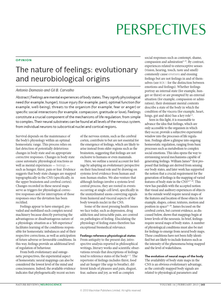Evolutionary Origins of Feelings | PDF | Insular Cortex | Emotions