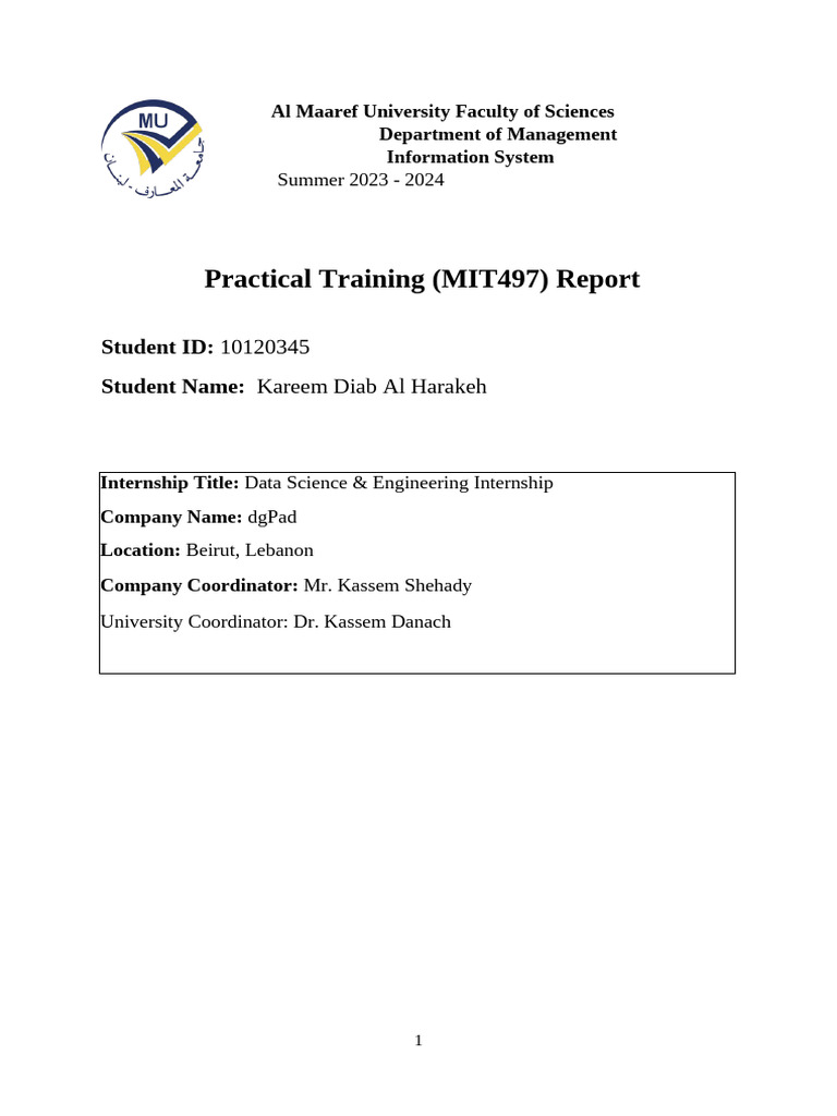 Data Science Internship Report at dgPad | PDF | Data | Databases