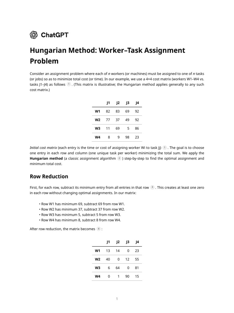 Hungarian Method - Worker-Task Assignment Problem | PDF | Theoretical ...