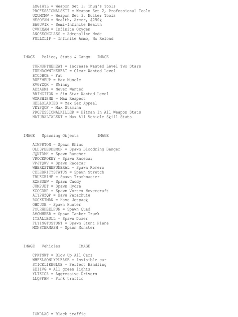 Cheats GTA San Andreas | PDF | Leisure | Sports