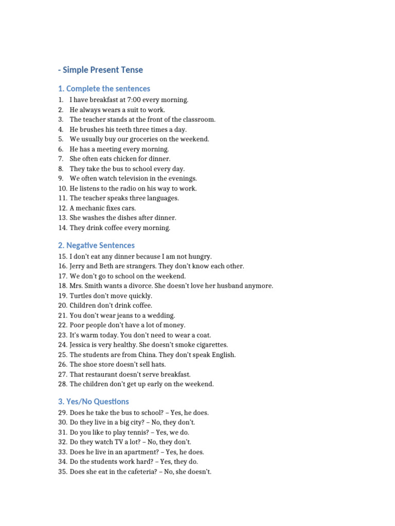 Simple Present Tense Exercises Guide | PDF | Lunch