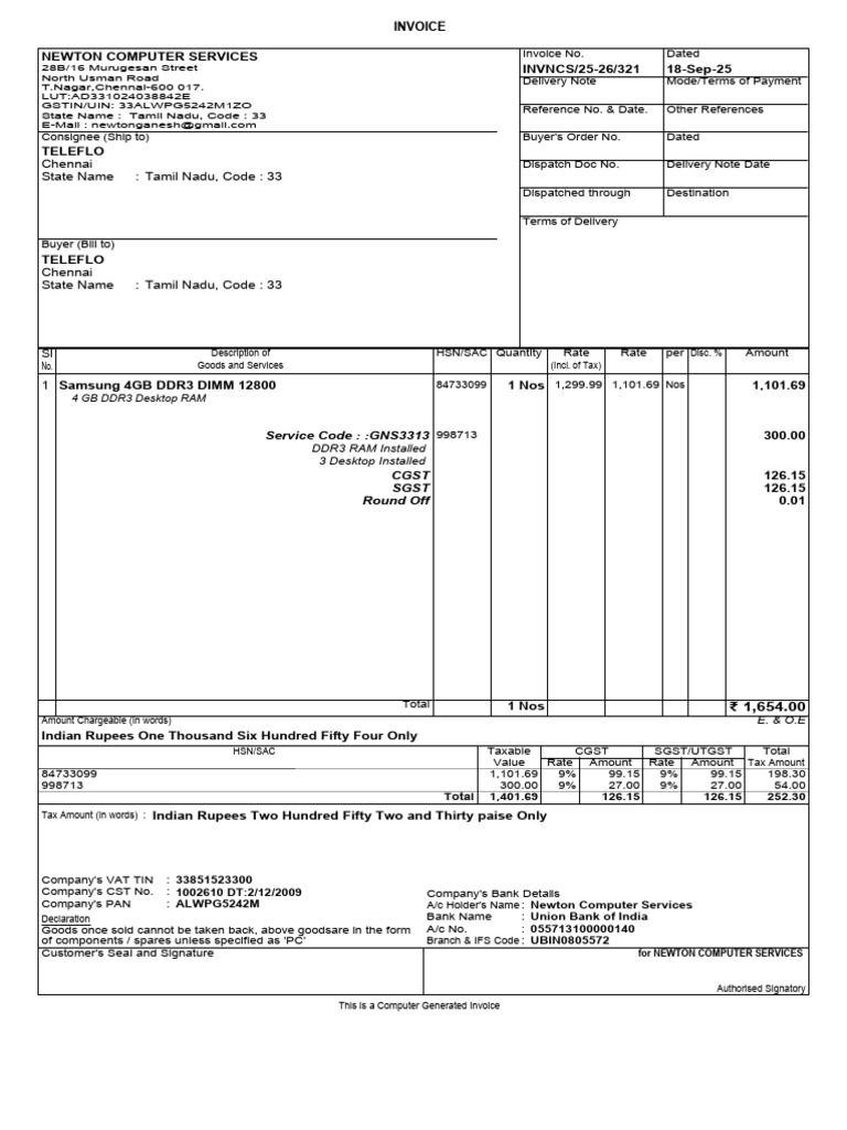 Invoice for Samsung DDR3 RAM Purchase | PDF | Payments | Government ...