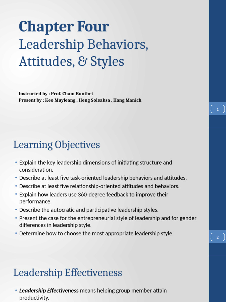 Leadership Behaviors and Styles Explained | PDF | Leadership | Attitude ...