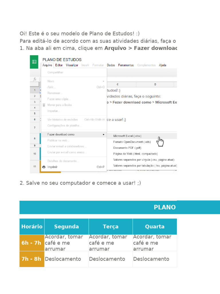 Modelo de Plano de Estudos Semanal | PDF