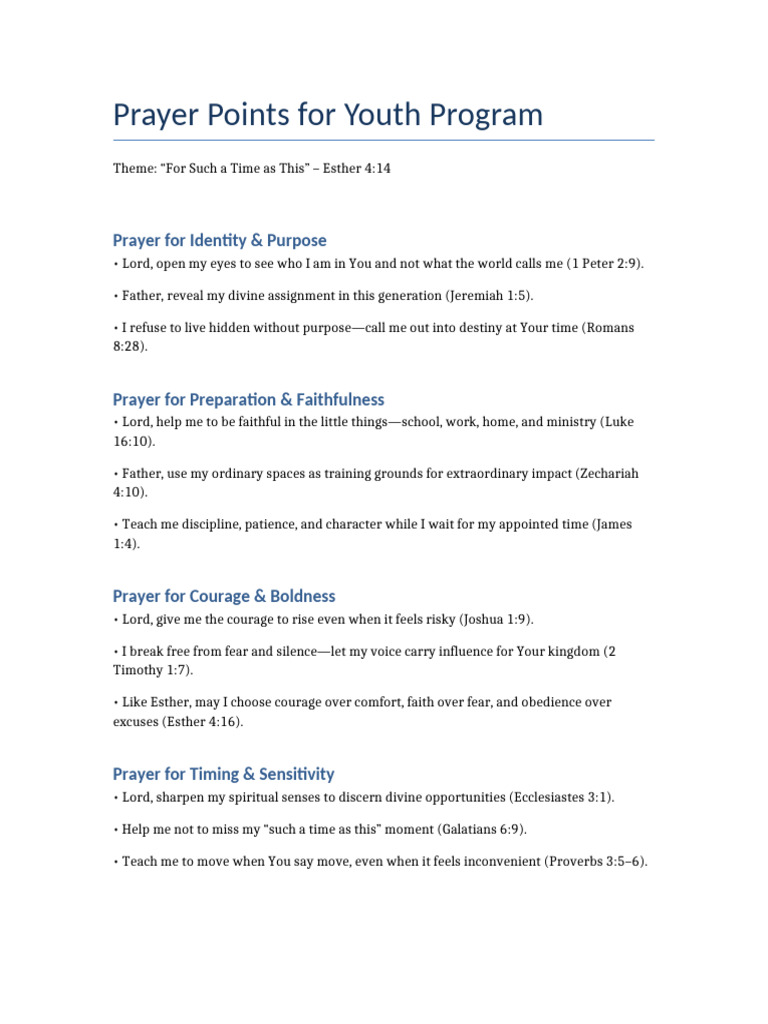 Youth Prayer Points for Purpose & Impact | PDF | Prayer | Spirituality