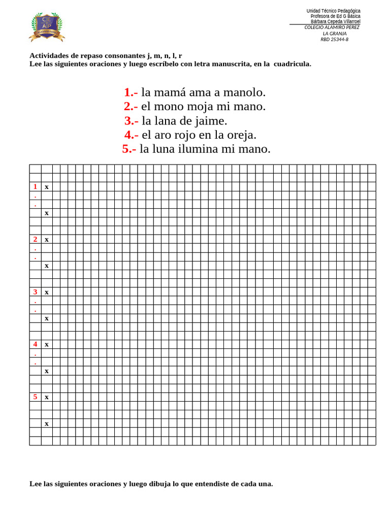 Actividades de repaso: consonantes j, m, n, l, r | PDF