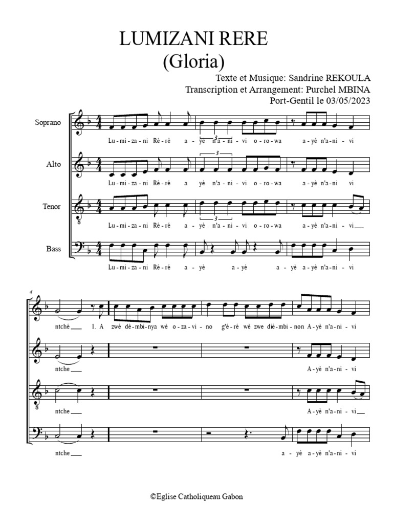 Lumizani Rere : Gloria - Partition musicale | PDF