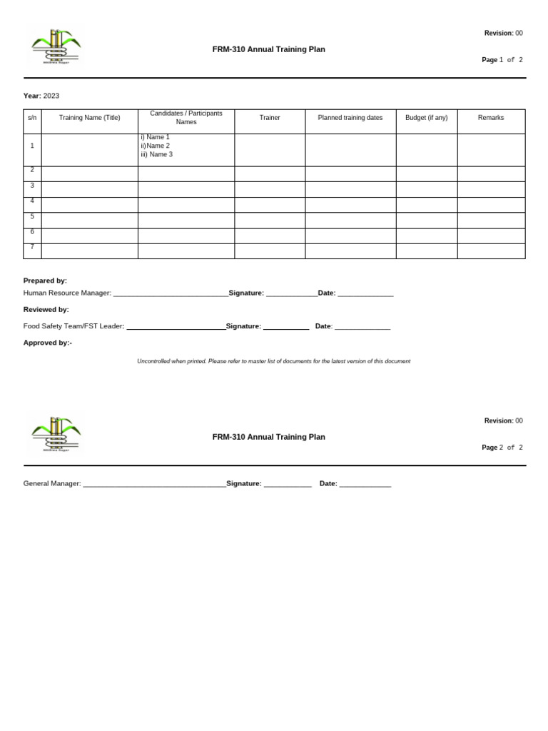 2023 Annual Training Plan Template | PDF