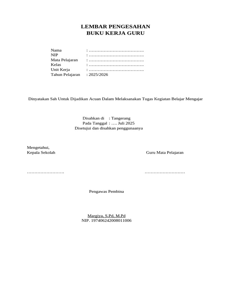 Lembar Pengesahan RPP Tahun 2025/2026 | PDF