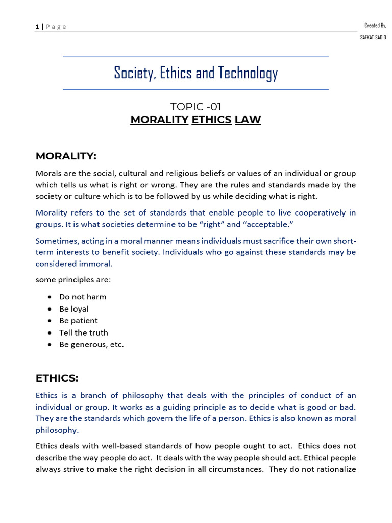 Morality, Ethics, and Law Explained | PDF | Morality | Conflict Of Interest