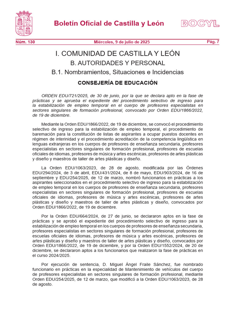 BOCYL-D-09072025-1 9 Julio 2025 Castilla y Leon | PDF | Servicio Civil ...