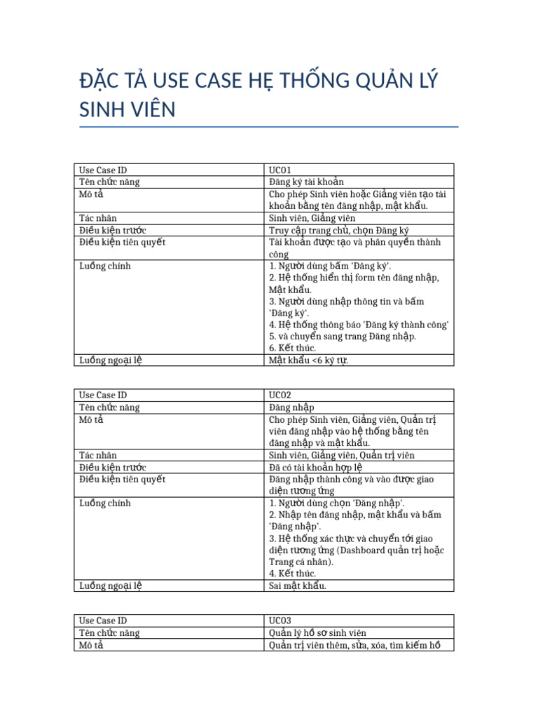 DacTa UseCase QLSV | PDF