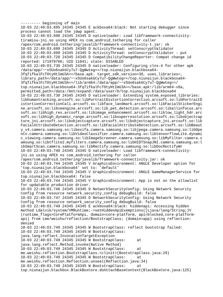 Top - Niunaijun.blackboxa64 Logcat | PDF | Java (Programming Language ...