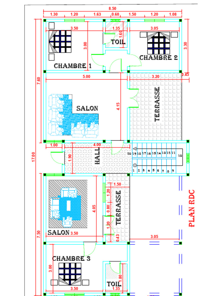 Dimensions des pièces d'un plan RDC | PDF