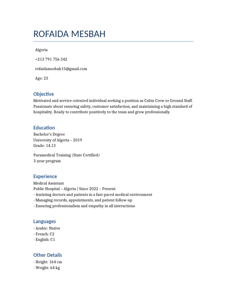 Rofaida Mesbah CV | PDF