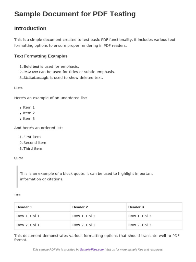 PDF Formatting Test Document | PDF
