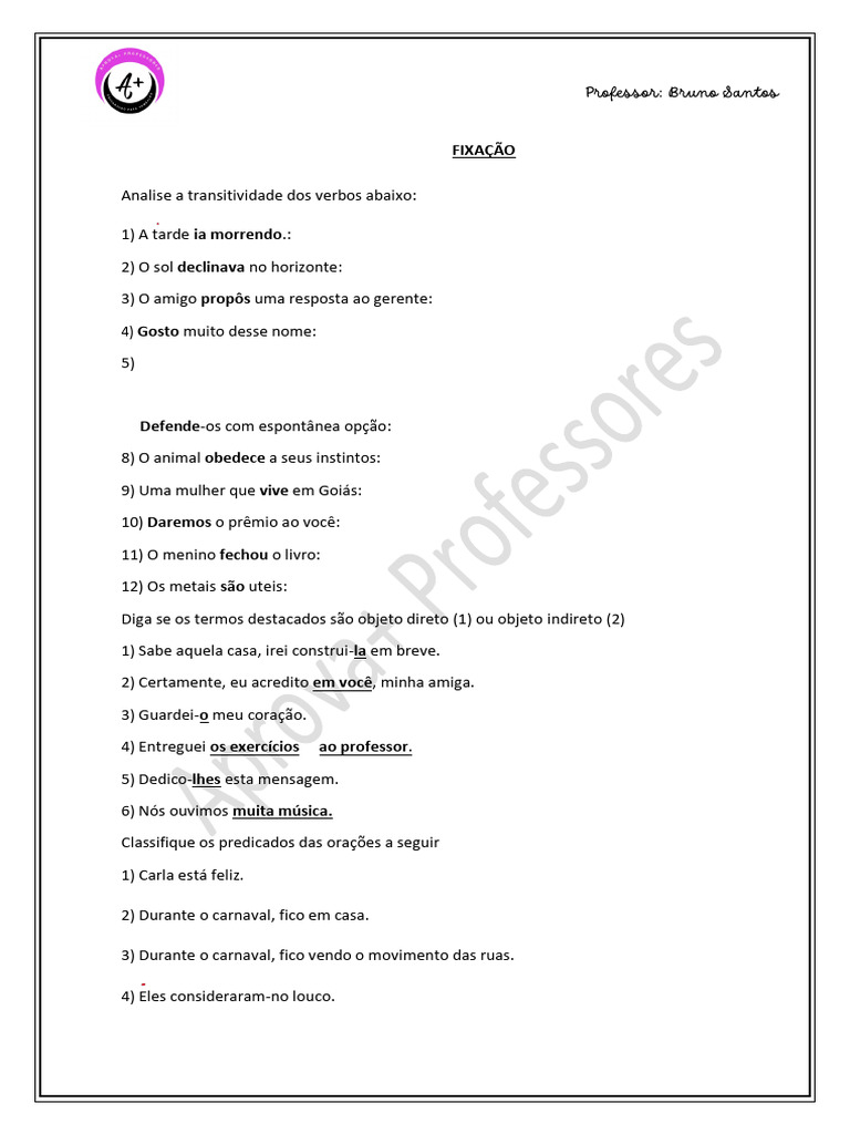Análise de Verbos e Predicados em Português | PDF