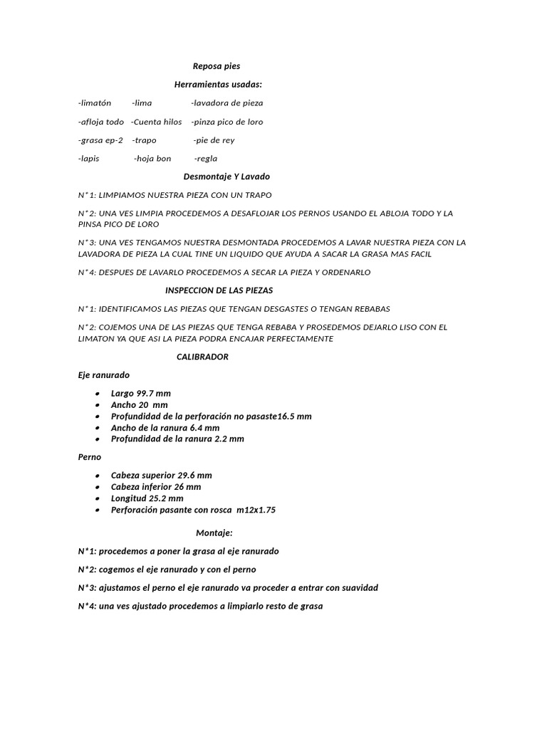 Guía de Mantenimiento de Reposa Pies | PDF