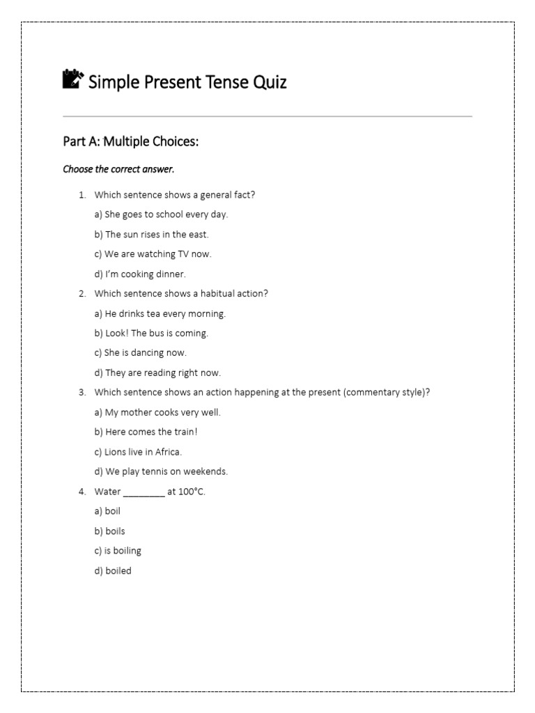 Simple Present Tense Quiz and Exercises | PDF | Chess | Chess Theory