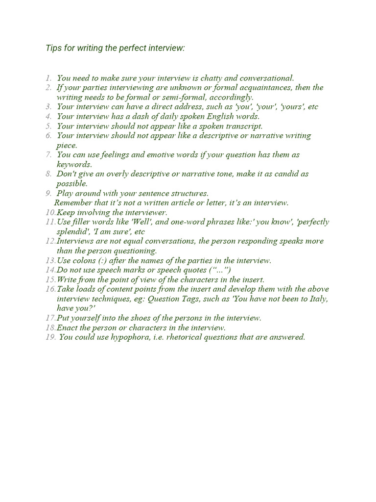 Tips For Writing The Perfect Interview | PDF