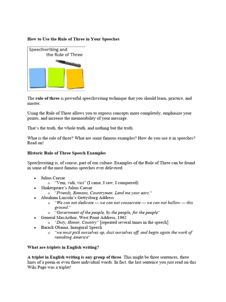RULE of 3 For Better Speech Writing | PDF