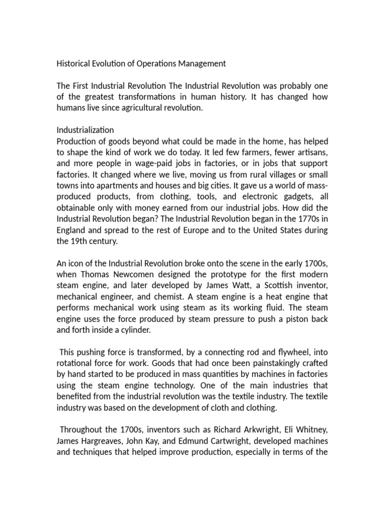 Evolution of Operations Management | PDF | Industrial Revolution ...