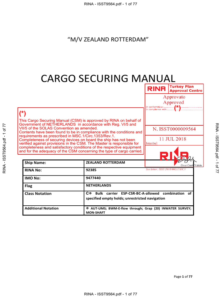 Cargo Securing Manual 2018 07 11 Approved | PDF | Cargo | Ships